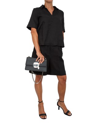 Camicia donna Emme Marella con scollo a V in lino nero in DONNA