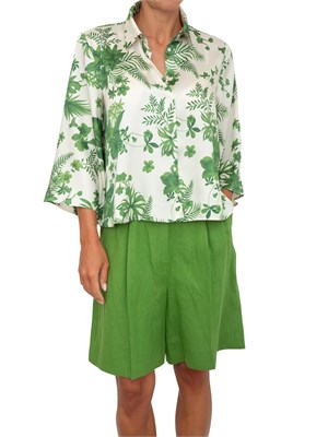 Camicia verde Emme Marella in twill tecnico con stampa fiori all over in DONNA