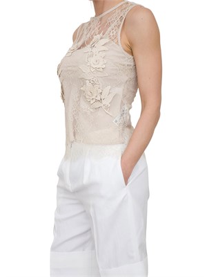 Top slim Blugirl in pizzo beige con ricamo in DONNA