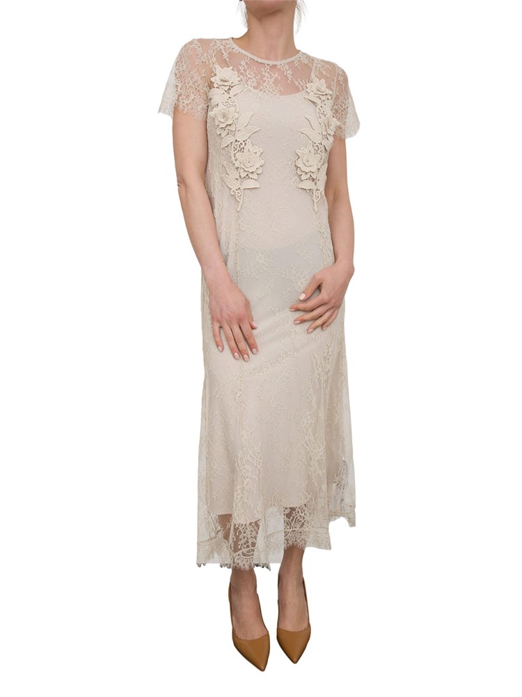 Abito midi Blugirl in pizzo beige con ricamo