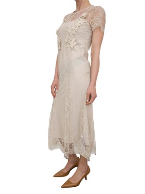 Abito midi Blugirl in pizzo beige con ricamo in DONNA
