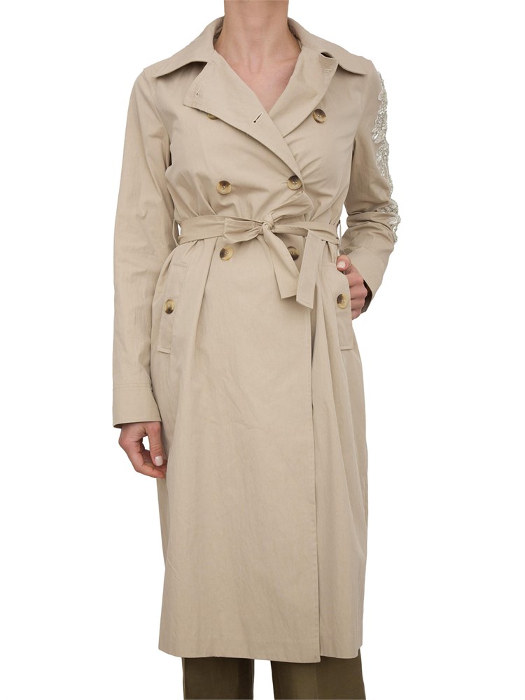 Trench beige Blugirl in gabardina con patch ricamati