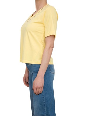 T-shirt gialla Liu Jo scollo a V con logo e strass in DONNA