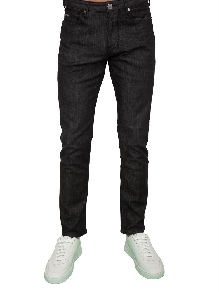 Jeans uomo slim fit Emporio Armani in denim nero effetto used