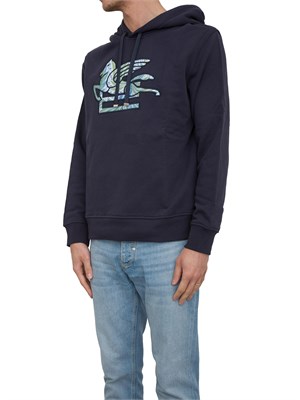 Felpa Etro uomo in cotone blu con ricamo Pegaso grande a contrasto in UOMO