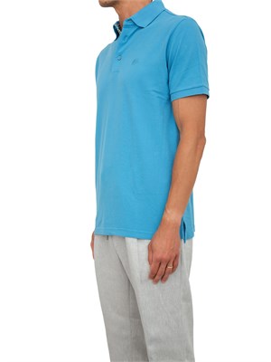 Polo azzurra Etro in cotone con dettaglio stampa floreale sul collo in UOMO