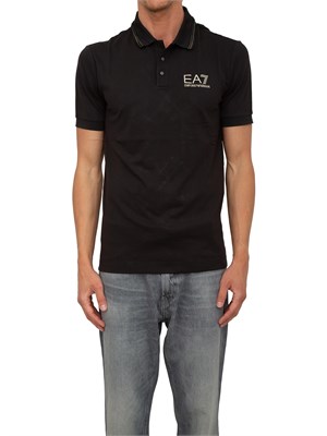 Polo uomo Ea7 Emporio Armani Gold Label in jersey di viscosa nera in UOMO