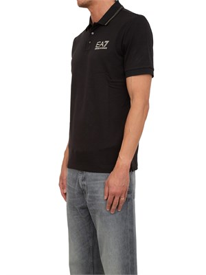 Polo uomo Ea7 Emporio Armani Gold Label in jersey di viscosa nera in UOMO