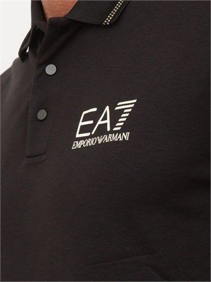 Polo uomo Ea7 Emporio Armani Gold Label in jersey di viscosa nera in UOMO