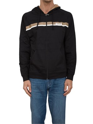Felpa con cappuccio Boss con zip e stampa a righe in UOMO