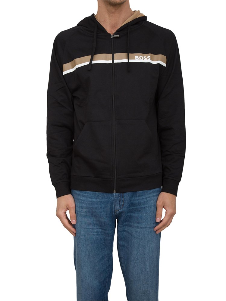 Felpa con cappuccio Boss con zip e stampa a righe