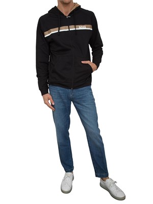Felpa con cappuccio Boss con zip e stampa a righe in UOMO