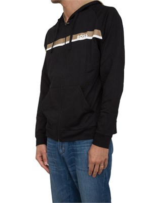 Felpa con cappuccio Boss con zip e stampa a righe in UOMO