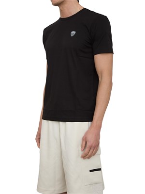 EA7 EMPORIO ARMANI T-shirt EA7 girocollo Premium Shield in misto viscosa stretch nero in UOMO
