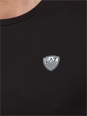 EA7 EMPORIO ARMANI T-shirt EA7 girocollo Premium Shield in misto viscosa stretch nero in UOMO