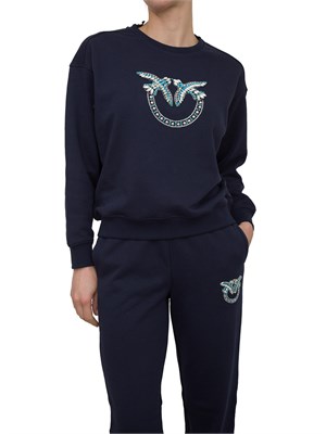 Felpa Pinko blu con girocollo e ricamo gioiello Love Birds in DONNA