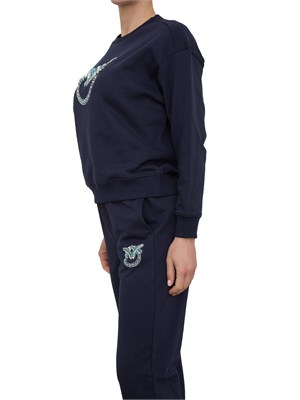 Felpa Pinko blu con girocollo e ricamo gioiello Love Birds in DONNA