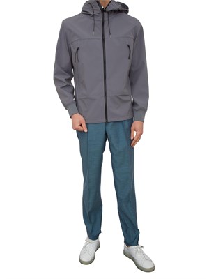 Giubbino uomo grigio C.P. Company antipioggia e antivento full zip con cappuccio in UOMO