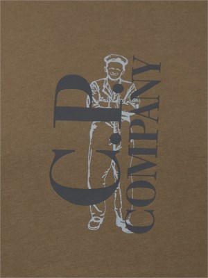 T-shirt uomo verde C.P. Company in cotone con stampa logo in UOMO