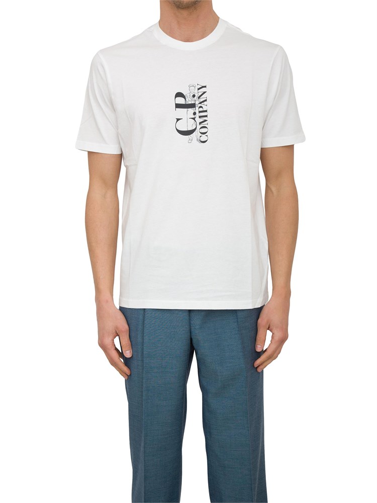 T-shirt uomo bianca C.P. Company in cotone con stampa logo