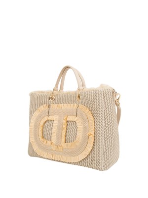TWIN-SET Borsa shopper beige Twinset effetto paglia con Oval T in DONNA