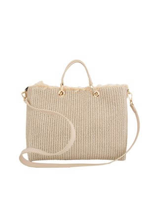 TWIN-SET Borsa shopper beige Twinset effetto paglia con Oval T in DONNA