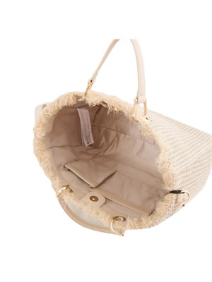 TWIN-SET Borsa shopper beige Twinset effetto paglia con Oval T in DONNA