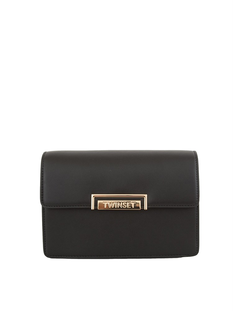 TWIN-SET Borsa nera Twinset con patta e tracolla catena ed ecopelle