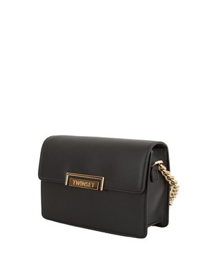 TWIN-SET Borsa nera Twinset con patta e tracolla catena ed ecopelle in DONNA