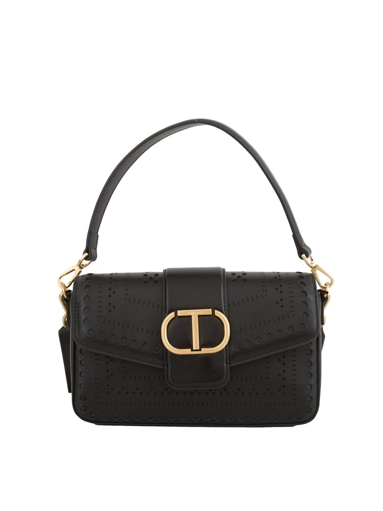 TWIN-SET Borsa a mano e tracolla nera Twinset lavorazione traforata