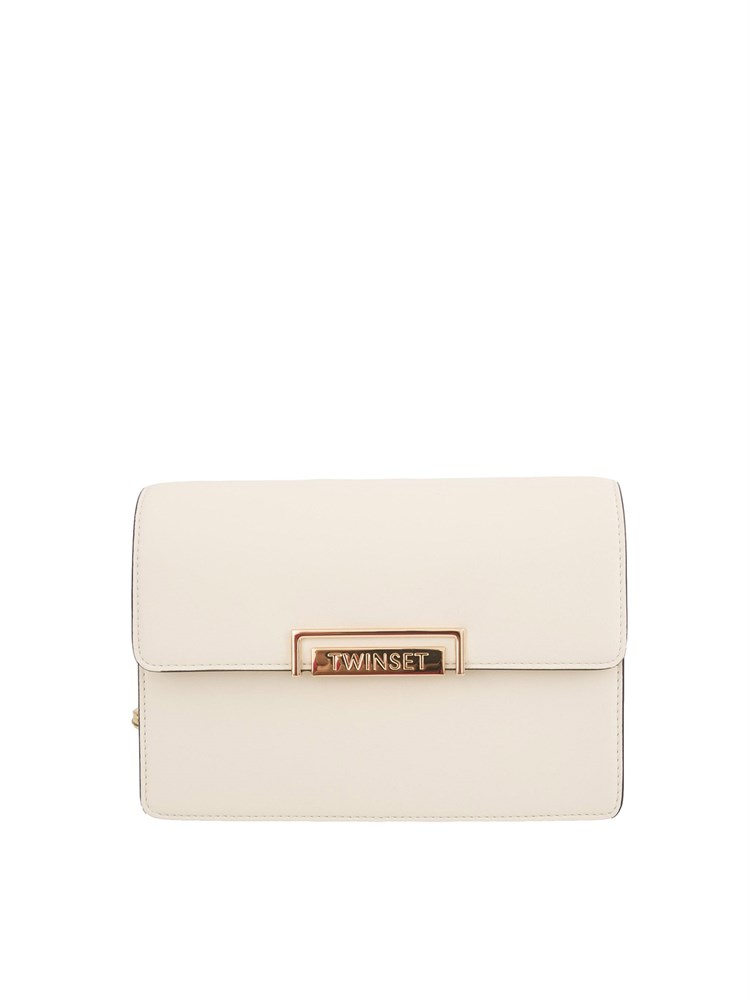 TWIN-SET Borsa avorio Twinset con patta e tracolla catena ed ecopelle