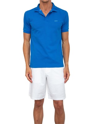 Polo Sun68 blu con logo ricamato in UOMO