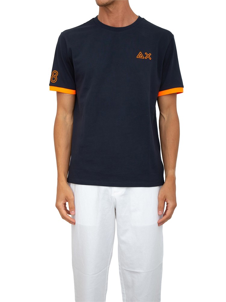 T-shirt Sun 68 in piquet blu con ricami