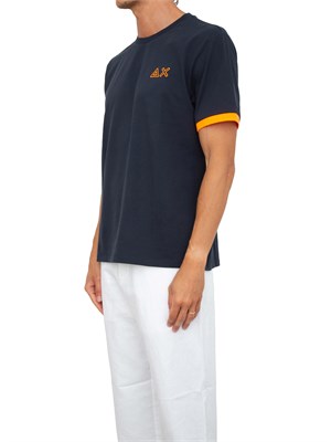 T-shirt Sun 68 in piquet blu con ricami in UOMO