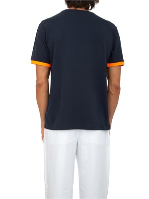 T-shirt Sun 68 in piquet blu con ricami in UOMO