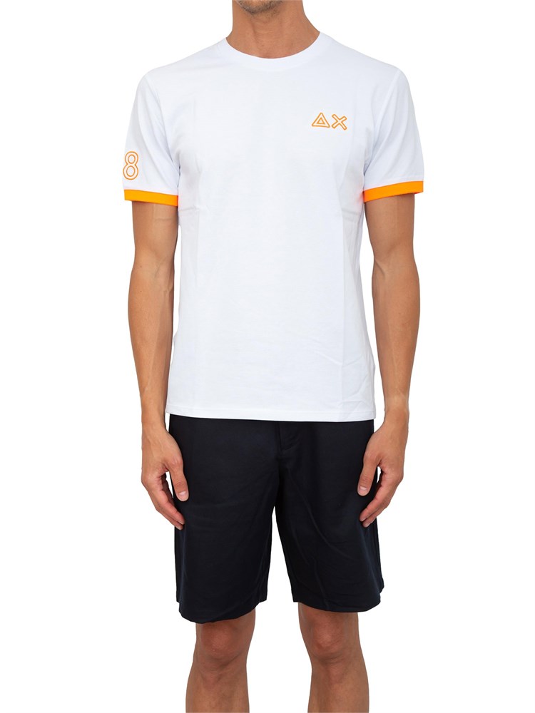 T-shirt Sun 68 in piquet bianco con ricami