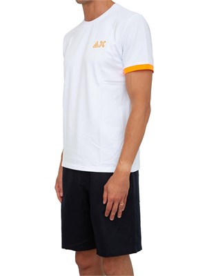 T-shirt Sun 68 in piquet bianco con ricami in UOMO