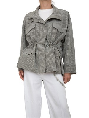 Giubbino parka donna Pinko in tessuto tecnico grigio con borchie effetto brillantini in DONNA
