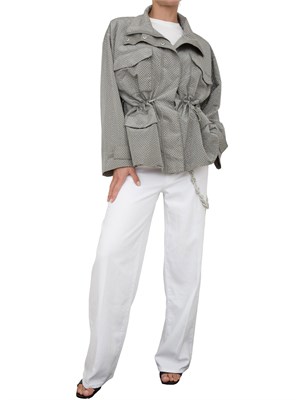 Giubbino parka donna Pinko in tessuto tecnico grigio con borchie effetto brillantini in DONNA