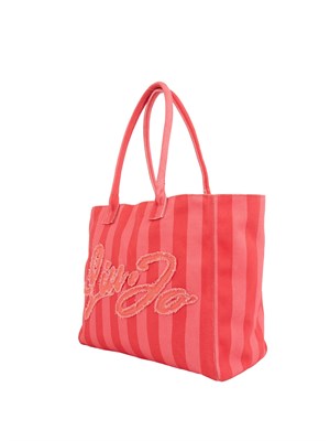 Shopping bag Liu Jo donna a righe rosa e rosse con patch logo in DONNA