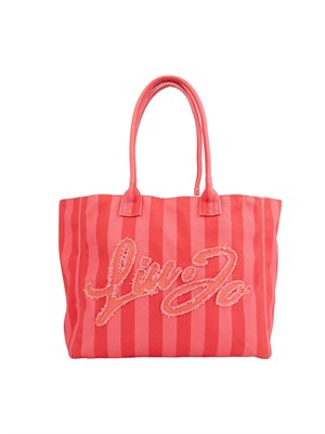 Shopping bag Liu Jo donna a righe rosa e rosse con patch logo in DONNA