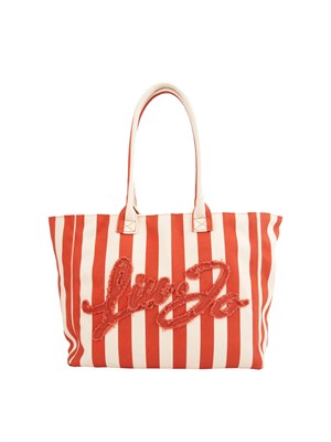 Shopping bag Liu Jo donna a righe bianche e rosse e patch logo in DONNA