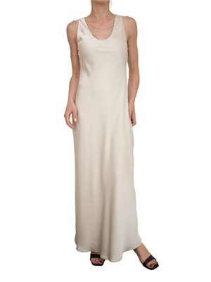 Abito lungo Kocca avorio effetto raso design minimal con catena oro in DONNA