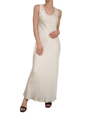 Abito lungo Kocca avorio effetto raso design minimal con catena oro in DONNA