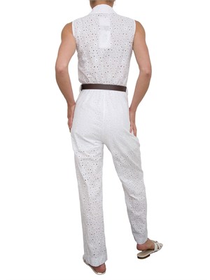 Tuta lunga Kocca in pizzo sangallo bianco con cintura in vita in DONNA