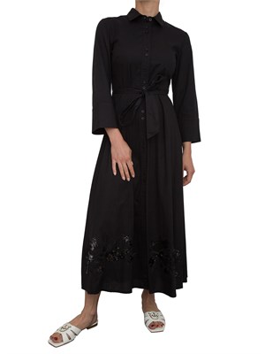 Abito lungo Kocca modello chemisier nero con paillettes tono su tono sul fondo in DONNA