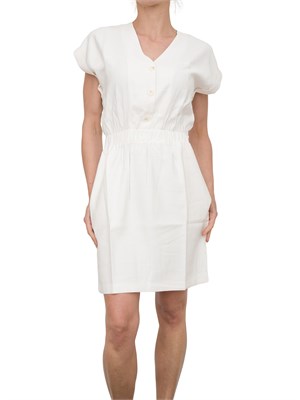Abito corto Kocca in cotone bianco con coulisse in vita e chiusura bottoni sopra in DONNA
