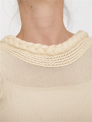 Abito lungo Kocca traforato beige con scollo treccia a V dietro in DONNA