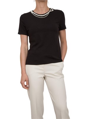 T-shirt nera Kocca con doppio dettaglio in strass sul collo in DONNA