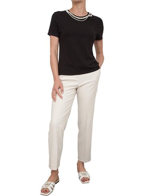 T-shirt nera Kocca con doppio dettaglio in strass sul collo in DONNA